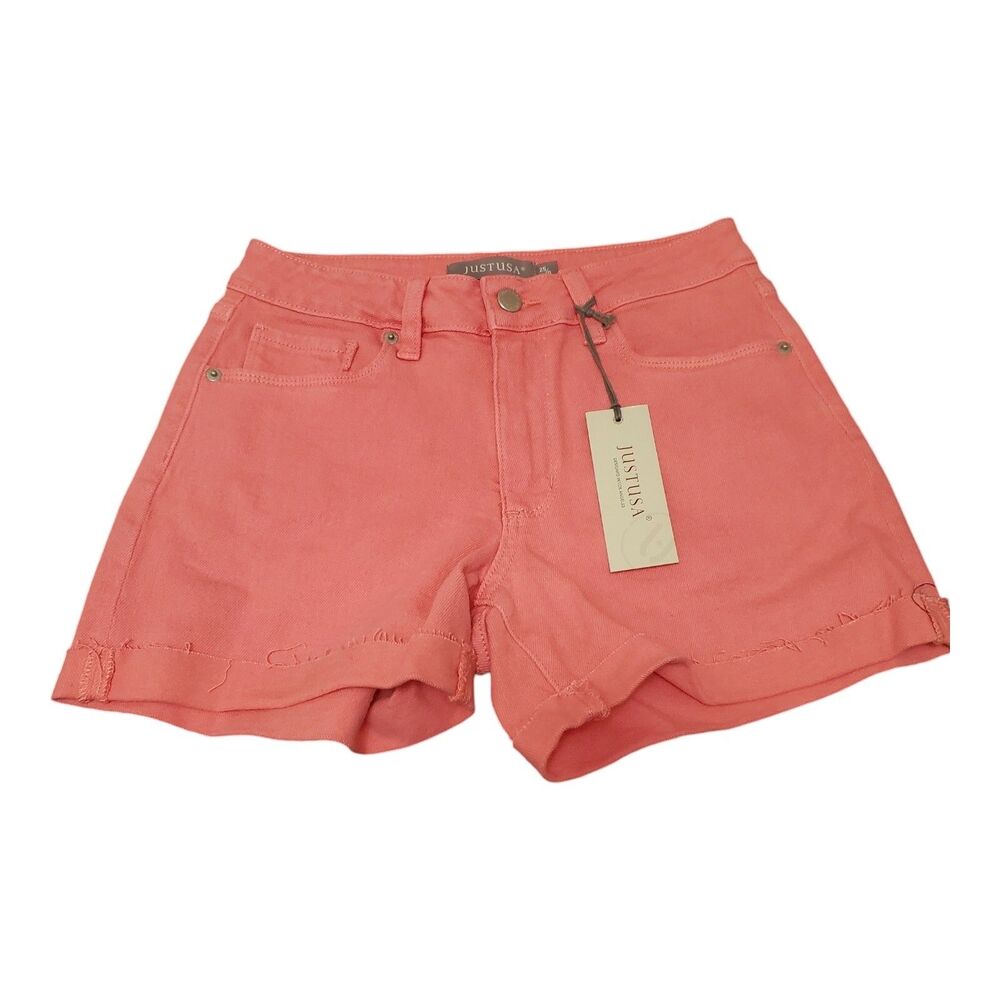Just USA Denim Shorts Womens Size 25 Fruit Punch Pink Cuffed Summer NEW